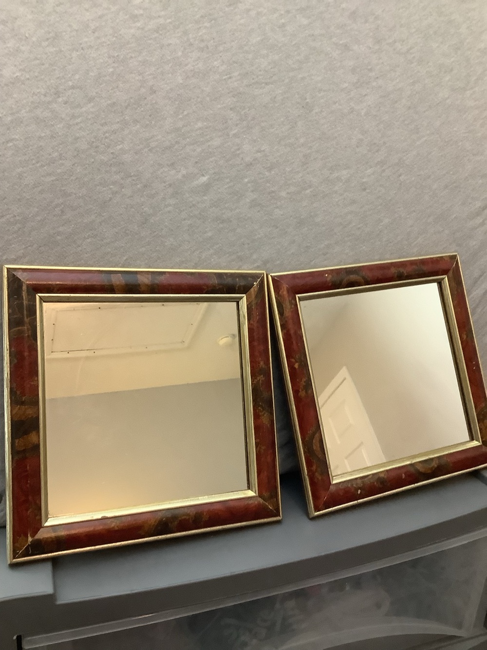 Decorative Red and Gold Framed Wall Mirrors - Pair